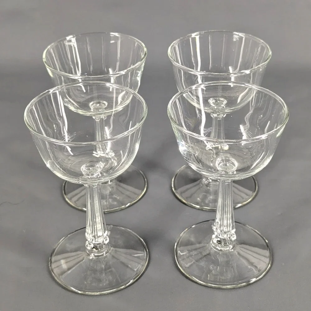 Vintage Clear Glass Fluted Stem Cocktail Coupe Champagne Glasses Set of 4